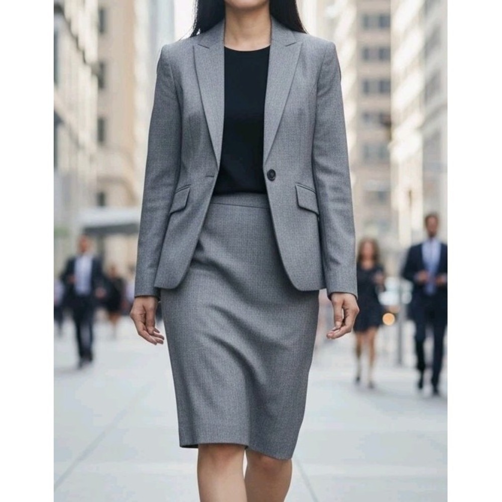 Nordstrom Caslon 2-Pc. Gray Tone Polyester Skirt Suit Size 2P
